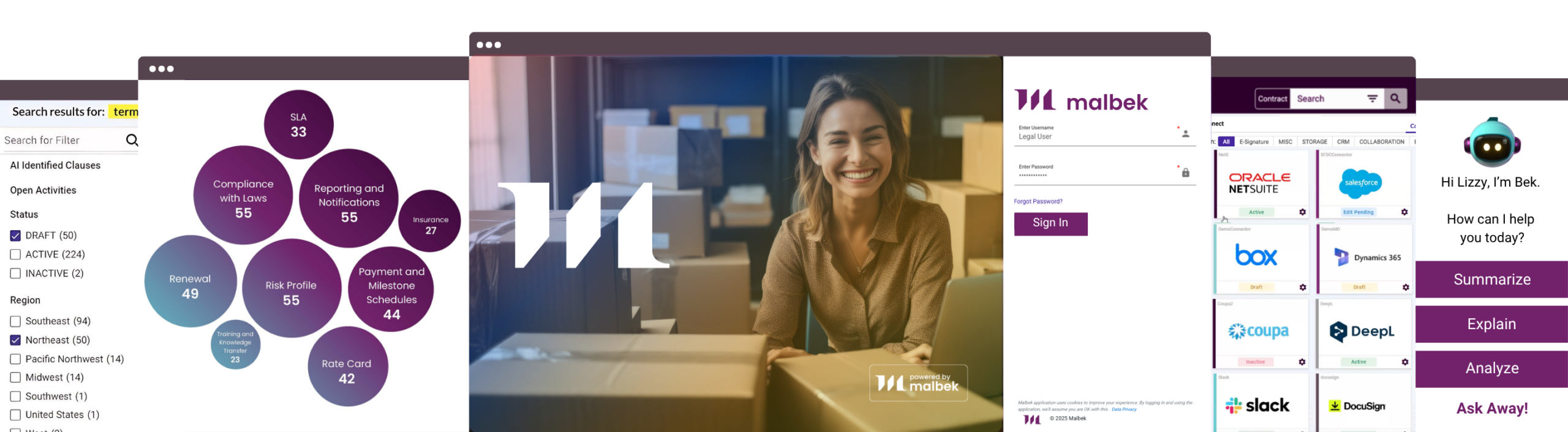 Malbek CLM Screenshots - Product Interface and User Experience