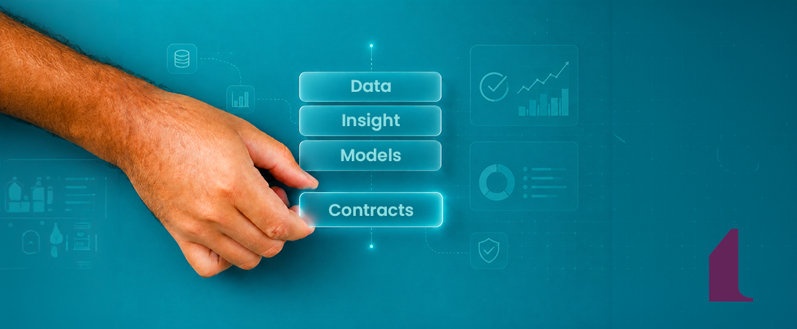 Diagram showing decision intelligence stack with CRM, ERP, and BI layers on top of an unread contracts layer